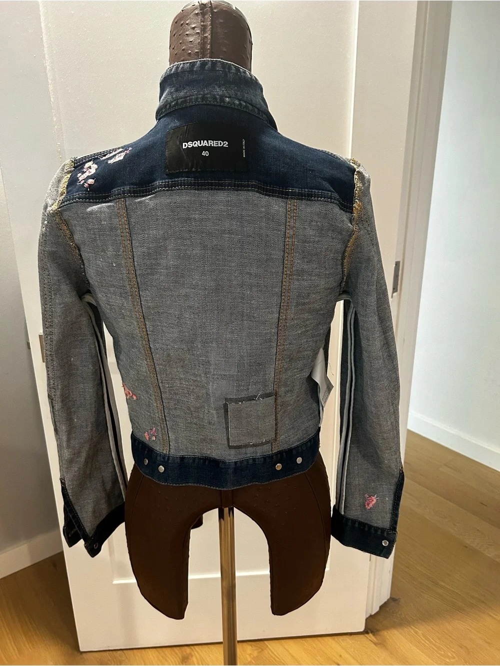DSQUARED2 Dark Indigo Jean Jacket with Pink Embroidered  Details